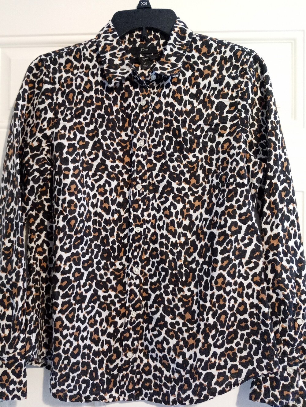 J. CREW LEOPARD PRINT BUTTON FRONT DRESS SHIRT WOMEN'S SIZE 6 SLIM FIT COTTON